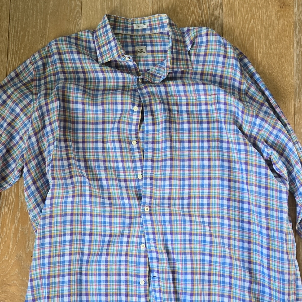 Peter Millar Blue and Red Casual Button Down Shirt